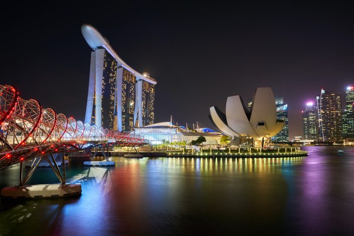 View of Marina Bay Sands at Night with City Lights and Opera House