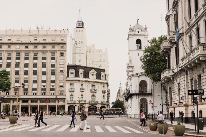 City Sidewalks of Buenos Aires Featuring Colonial Buildings