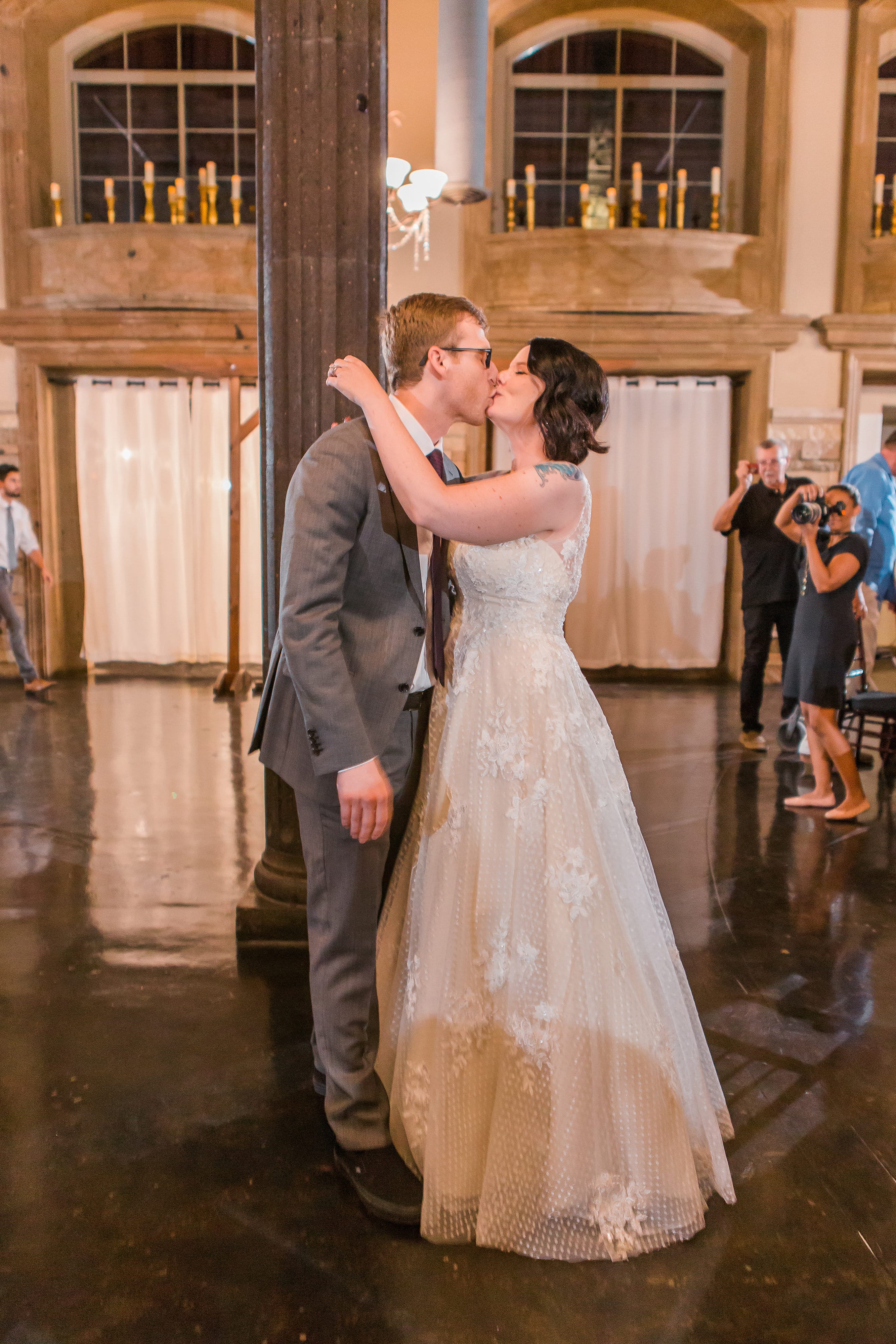 Travel-Themed Wedding with Swiss Dot Lace Gown Meryl by Maggie Sottero.