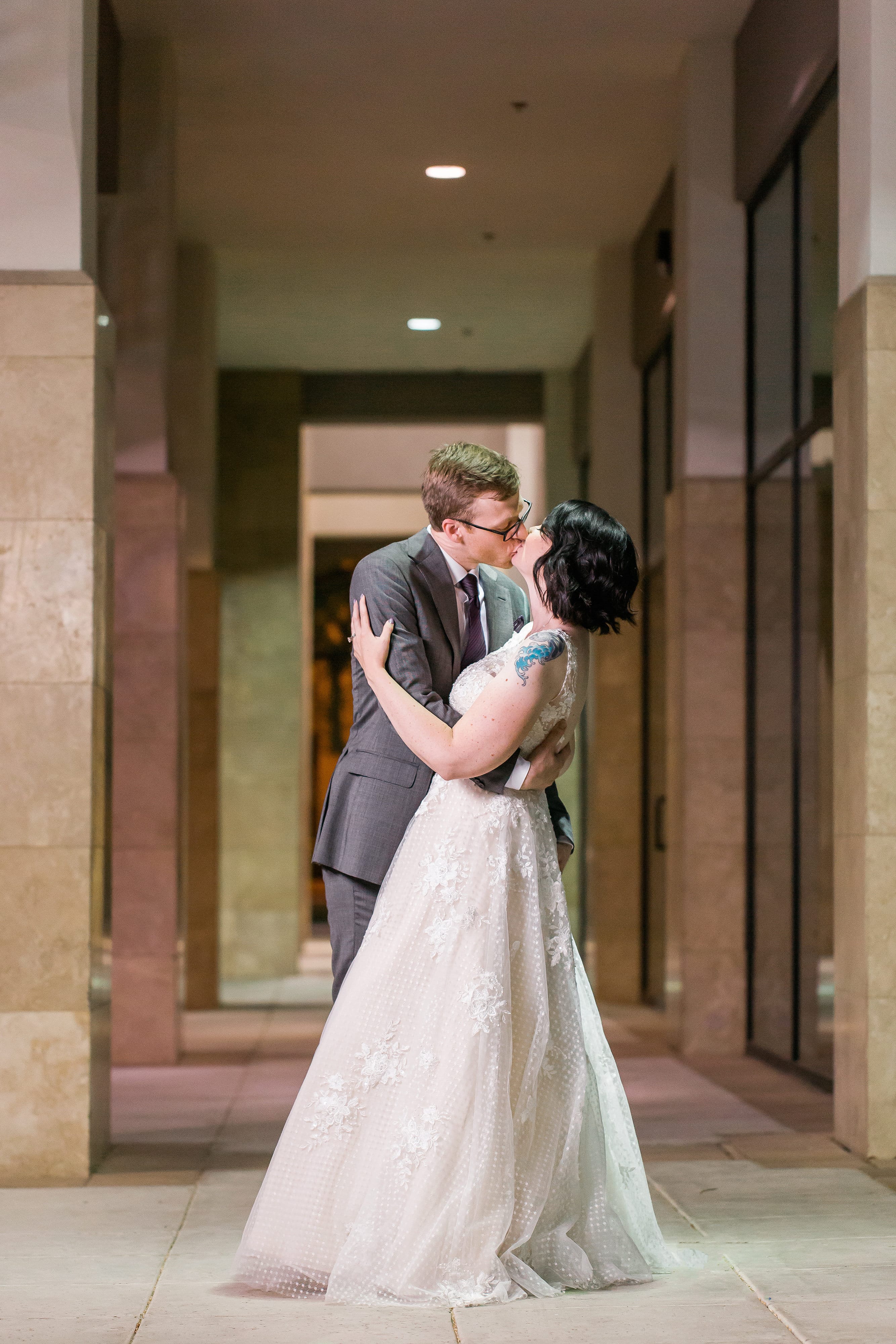 Travel-Themed Wedding with Swiss Dot Lace Gown Meryl by Maggie Sottero.