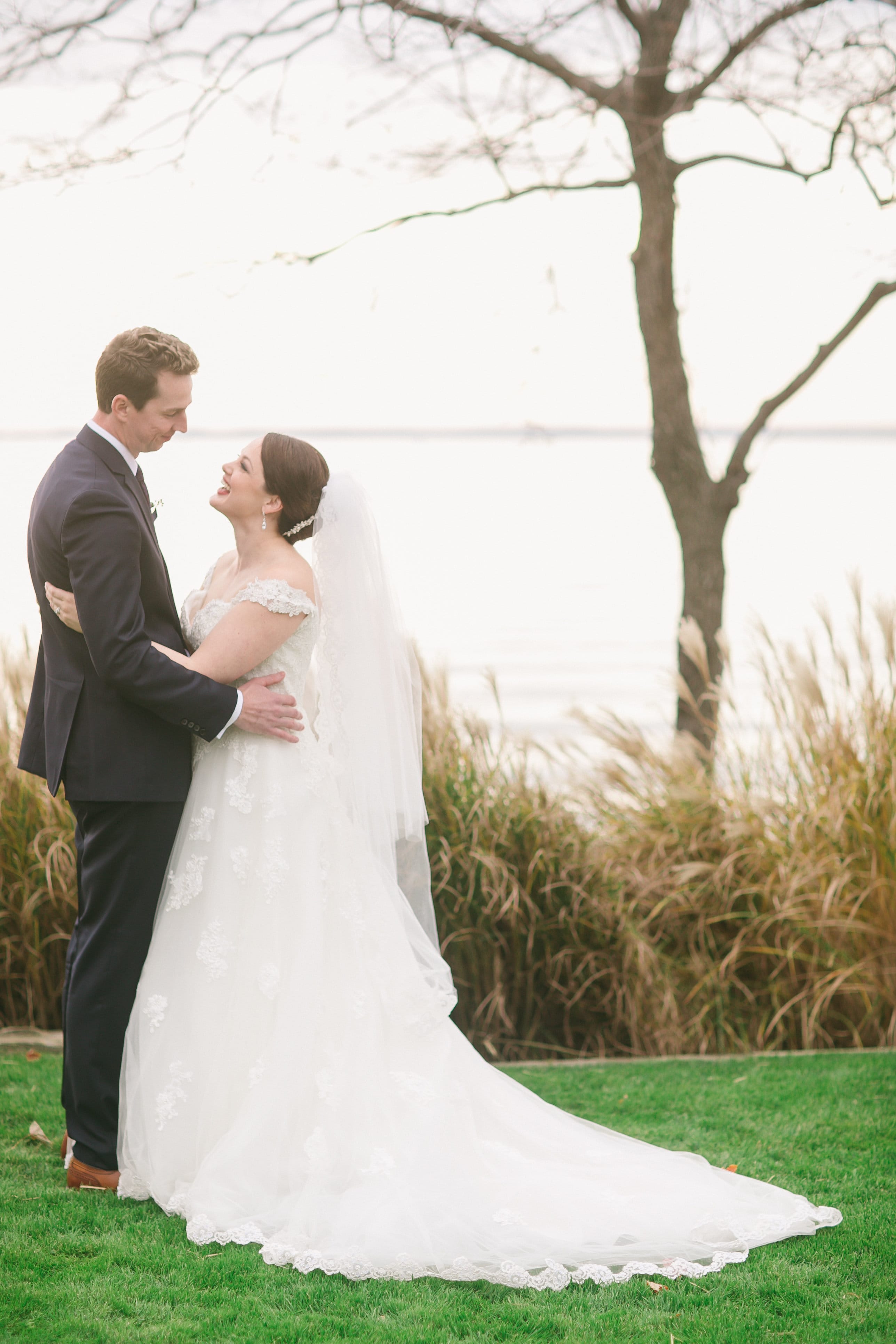 Online dating and college spirit-themed love story. Bride Lauren in Maggie Sottero gown Saffron.
