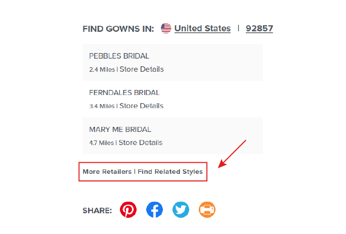 Screen Shot of Red Arrow Pointing to "Browse Related Styles" on a Web Page