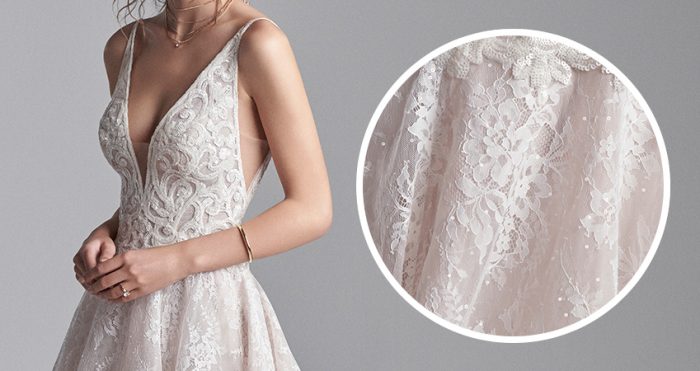 Close up of Livingston Wedding Dress Lace by Sottero and Midgley