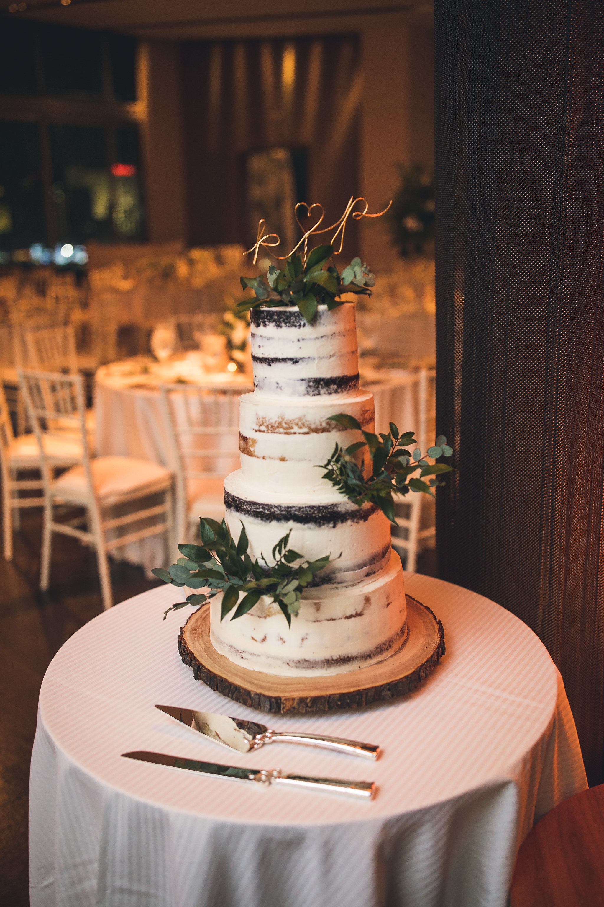 Rustic Naked Wedding Cake with Greenery