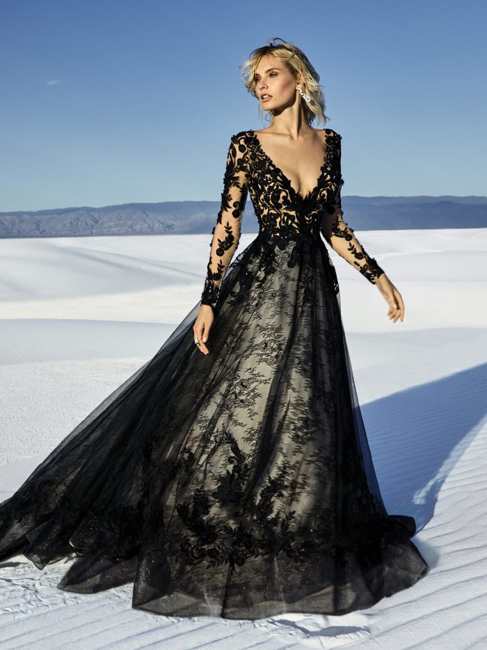 long black lace dress with sleeves