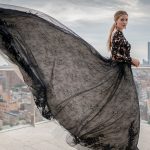 Zander Black Lace Aline Wedding Dress on the Rooftops