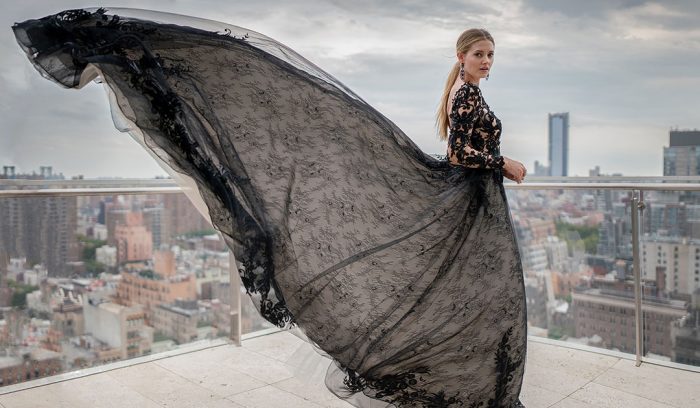 Zander Black Lace Aline Wedding Dress on the Rooftops