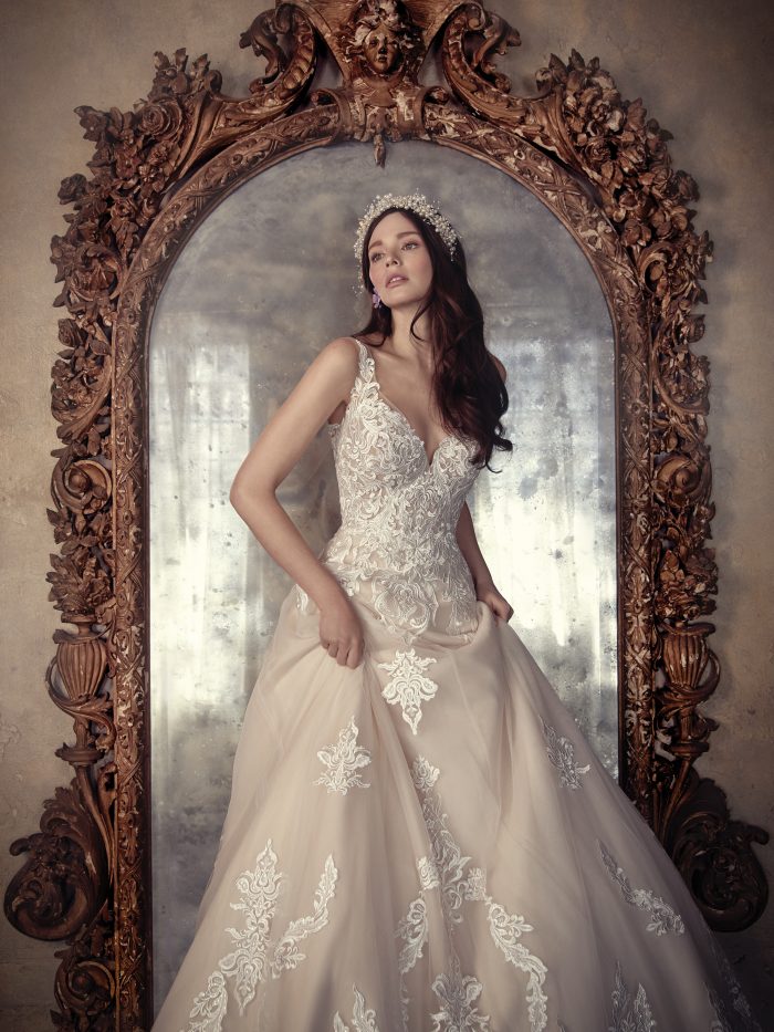 Trinity blush lace A-line wedding dress by Maggie Sottero