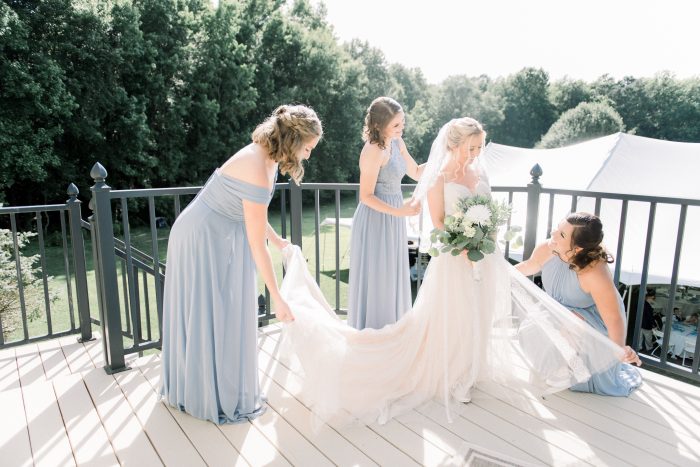 Bridesmaids with Bride Wearing Boho Wedding Dress Called Olson by Sottero and Midgley