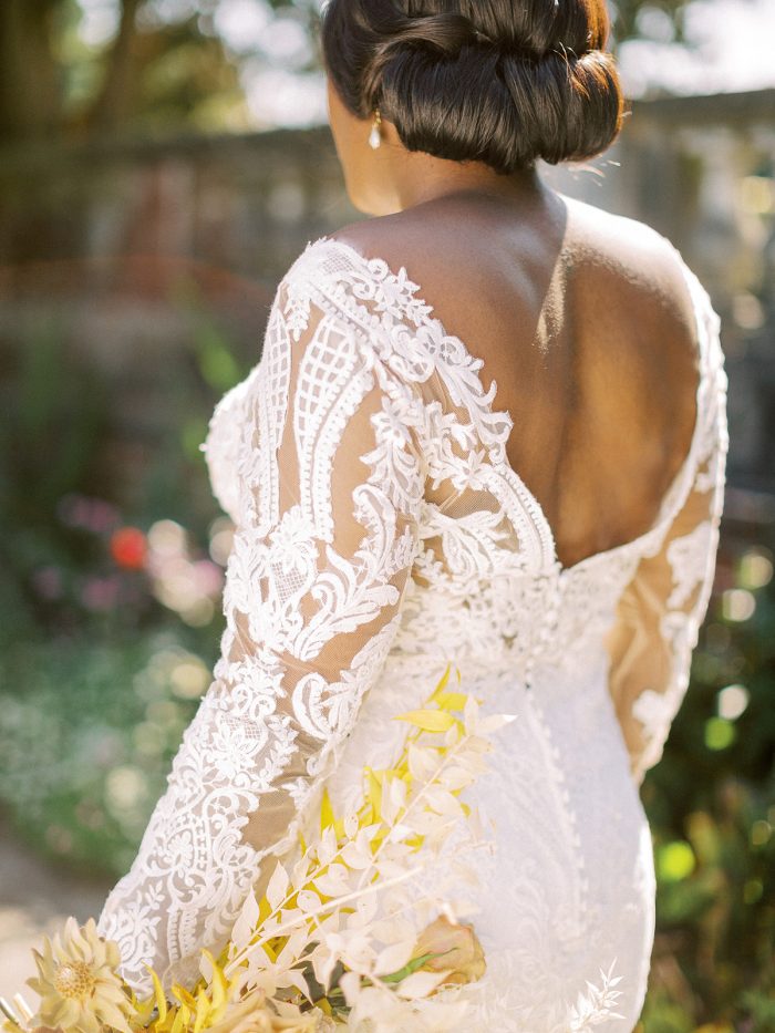 Back of Long Sleeve Boho Wedding Dress Called Cheyenne by Maggie Sottero