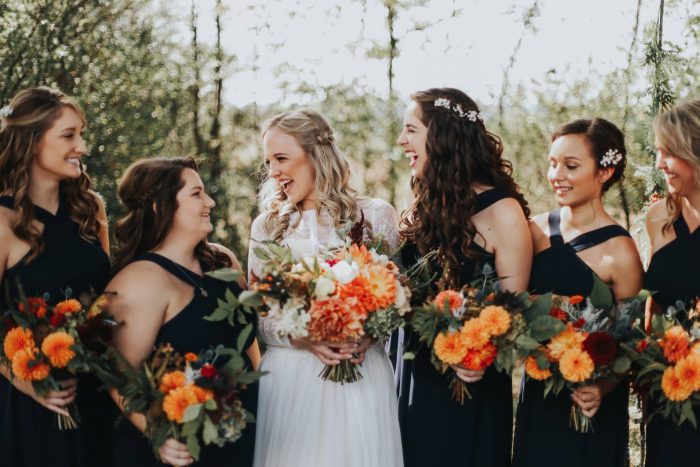 Brides and Bridesmaids with Bride wearing Deirdre by Maggie Sottero