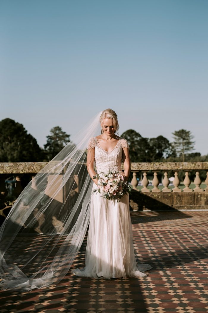 Real Bride Wearing Vintage Satin Wedding Gown Called Ettia by Maggie Sottero