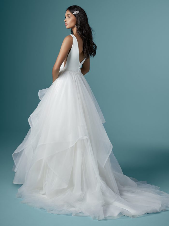 Model Wearing Organza Ball Gown Wedding Dress by Maggie Sottero