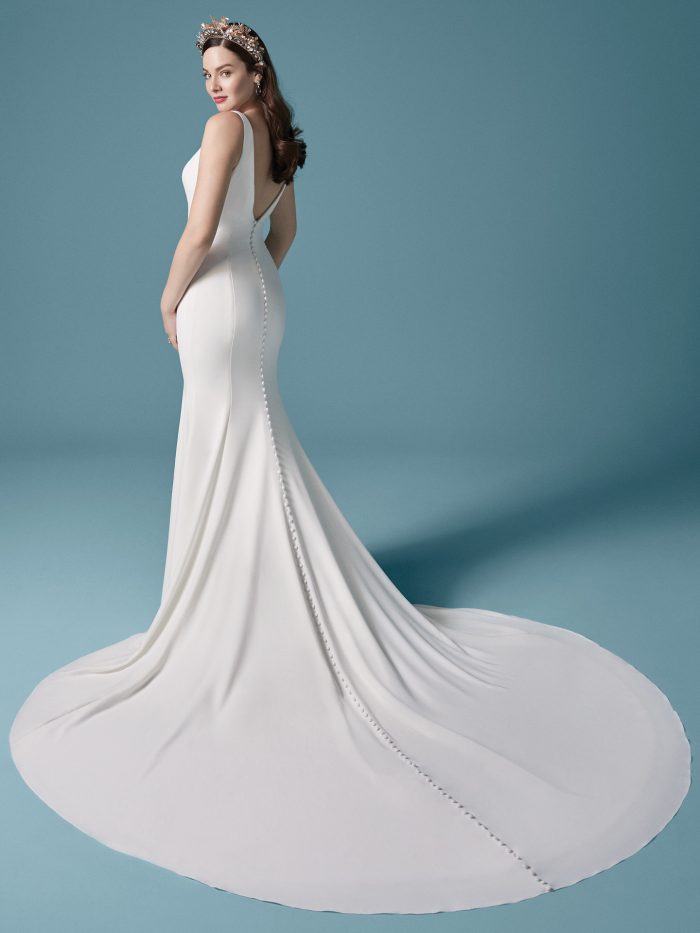Bride Wearing Slip Style Wedding Dress Called Fernanda by Maggie Sottero