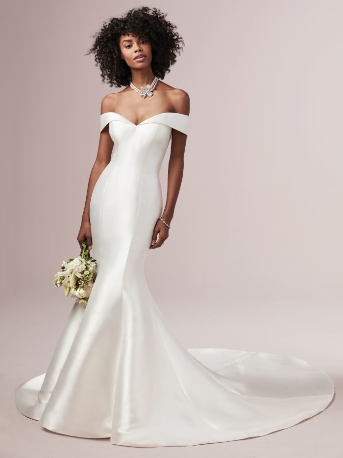 Wedding Dress Styles For Body Types For Brides Who Have Athletic Body Types With Bride Wearing A Dress Called Josie By Rebecca Ingram