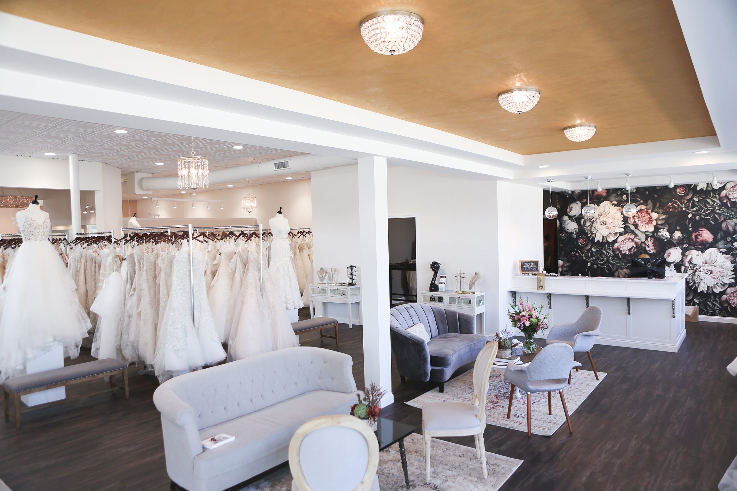 Plus Size Bridal Boutique with Couches and Wedding Dresses on Hangers