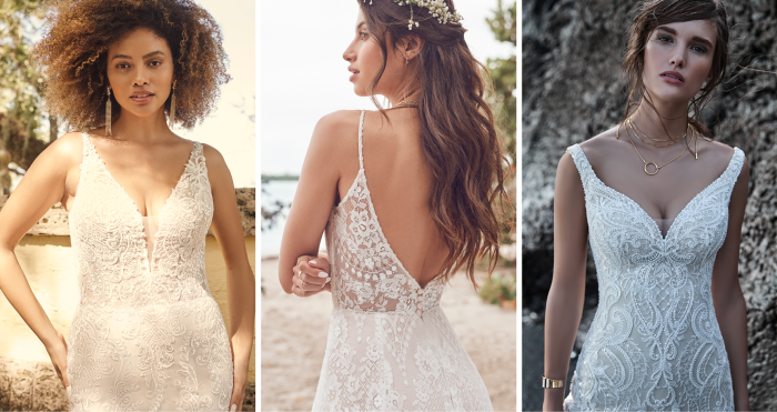 Three Brides Wearing Vintage Lace Wedding Dresses by Maggie Sottero