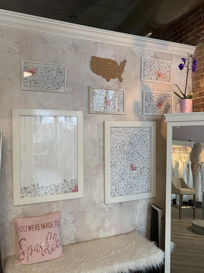 Images of Hearts on Wall of Simply Blush Bridal Boutique