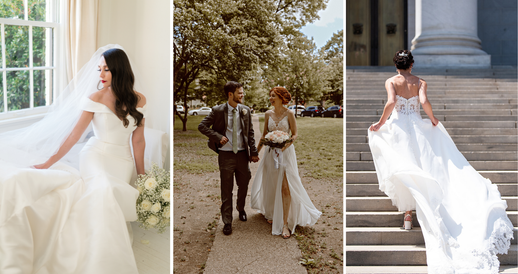 Brides In Different Wedding Dress Fabric Option Dresses Called Josie By Rebecca Ingram, Lorraine By Rebecca Ingram