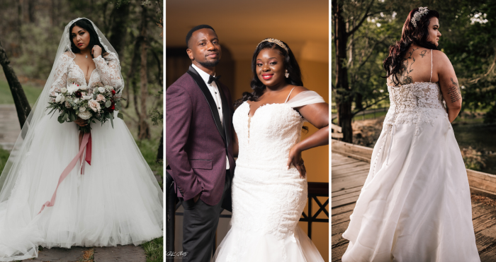 Real Curvy Brides Blog Header With Brides Wearing Dresses Called Mallory Dawn By Maggie Sottero, Alistaire Lynette By Maggie Sottero, And Parker By Maggie Sottero
