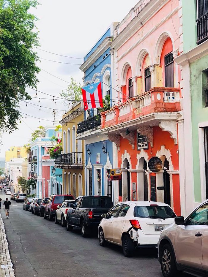 Affordable Honeymoon Destination of Colorful Buildings on Street in San Juan Puerto Rico