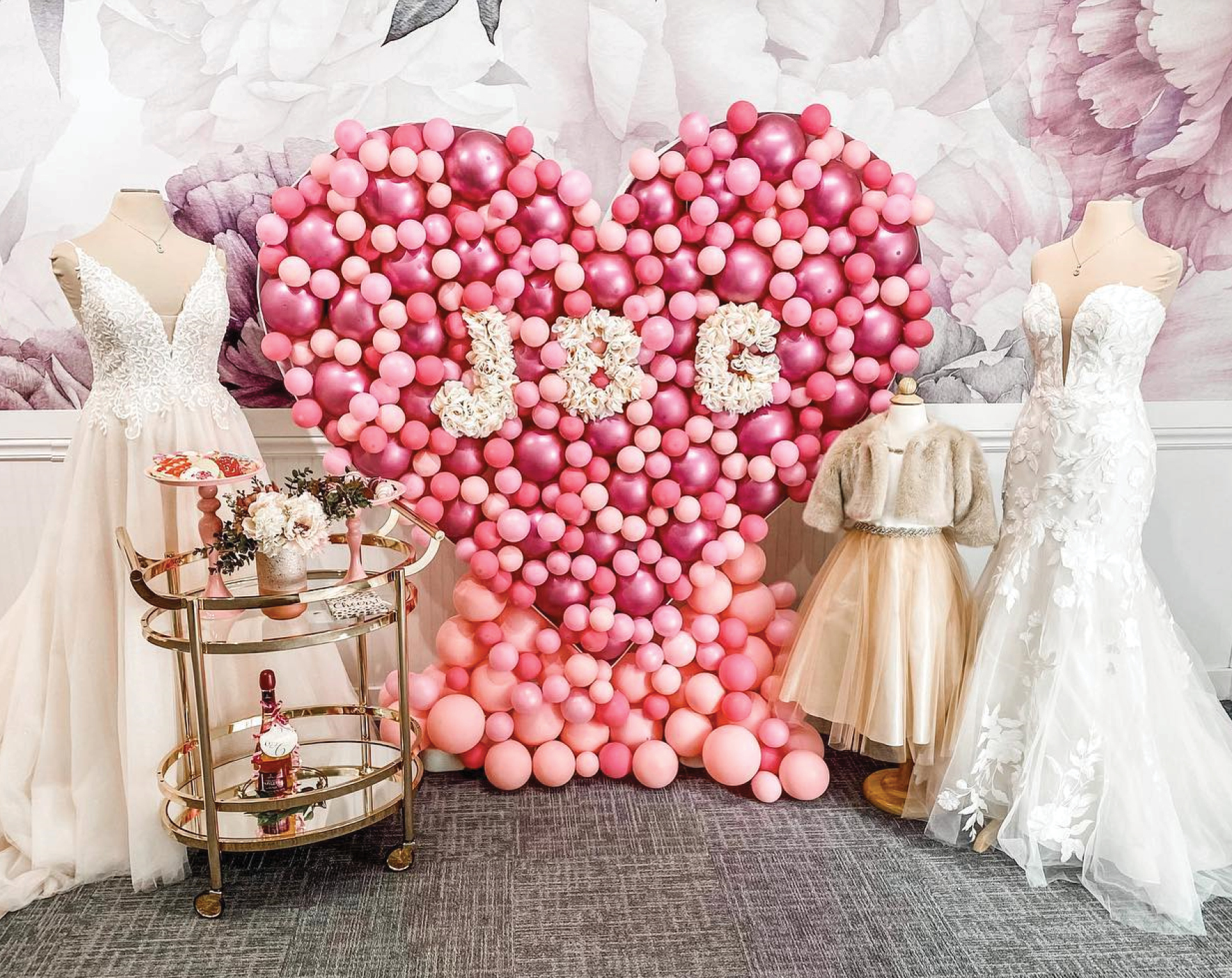Bridal Boutique Window Display of Hearts