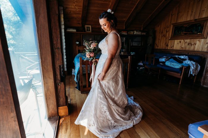 Bride In Art Deco Blush Wedding Dress Called Roxanne By Sottero And Midgley