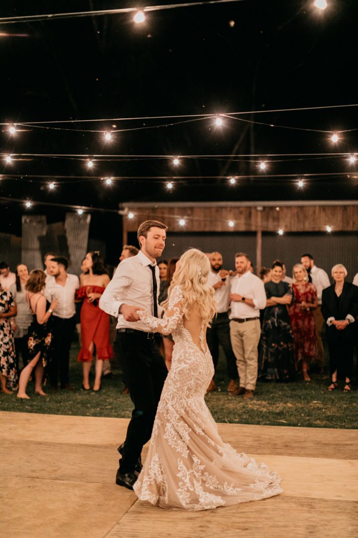 Real Bride and Groom Dancing During First Dance Song at Wedding