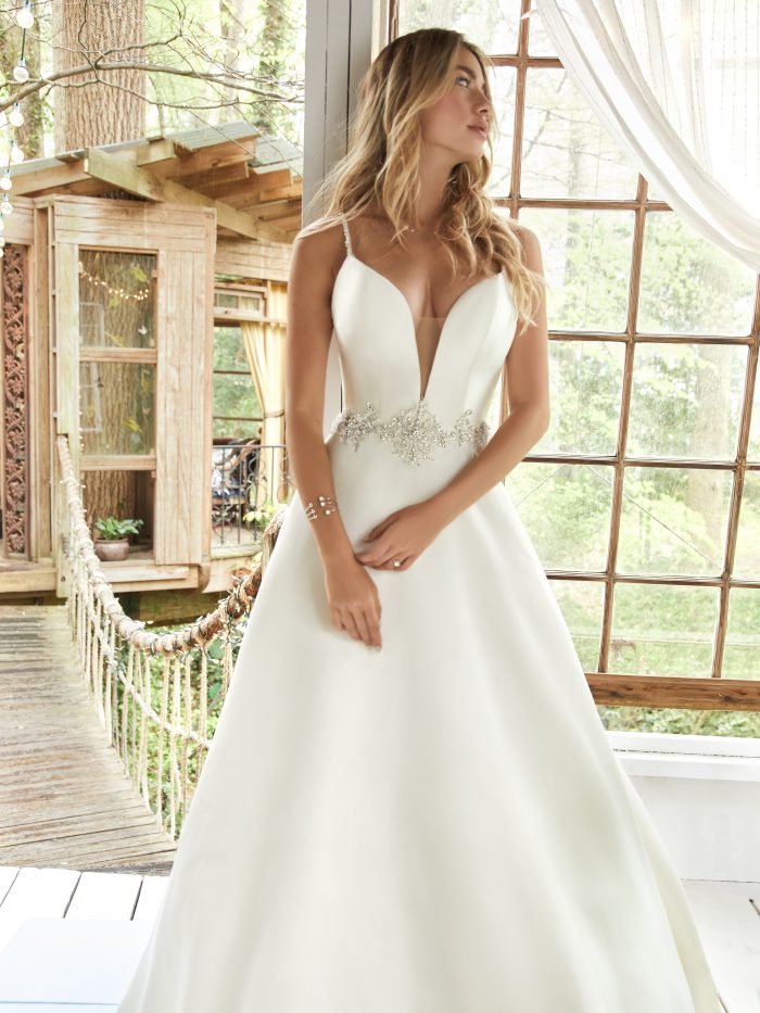 satin low cut wedding dress