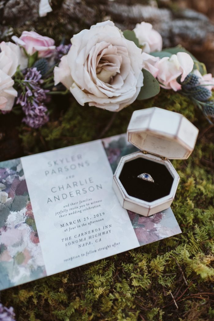 Woodland Theme Wedding Invites with Engagement Ring