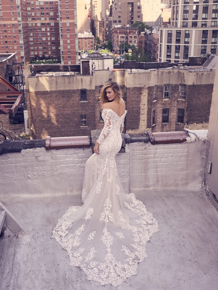 Bride In Long Sleeve Fit And Flare Wedding Dresses Called Edison By Maggie Sottero