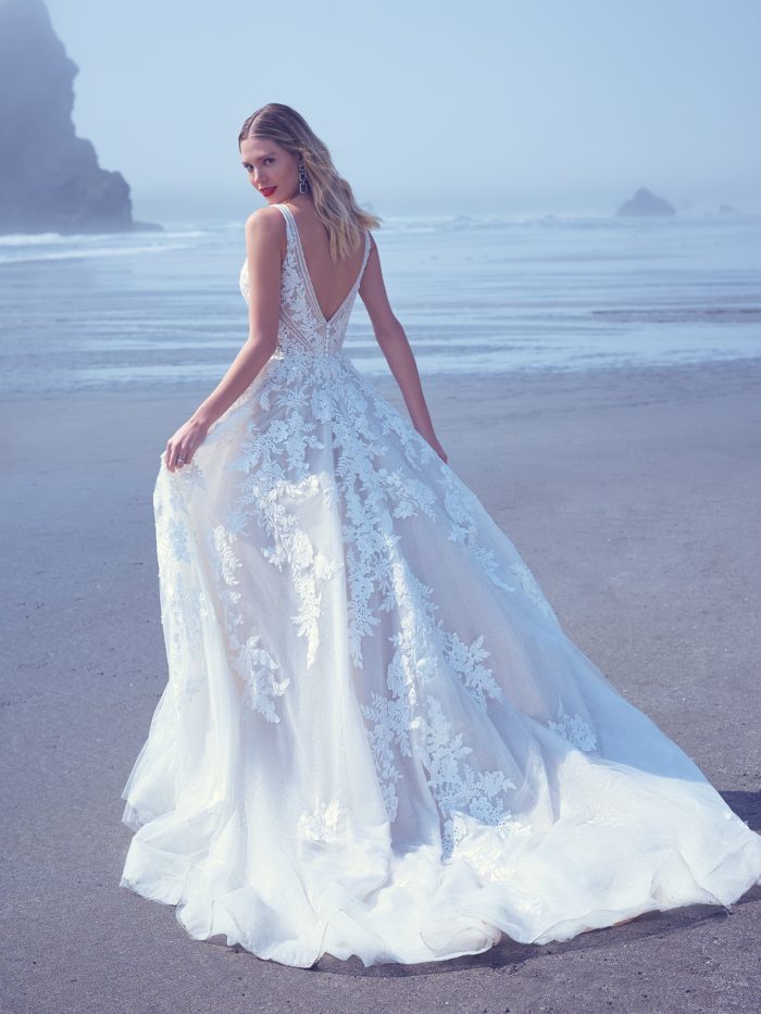 Bride Walking On Beach Wearing Glamorous A-line Wedding Dress Called Essex by Sottero and Midgley
