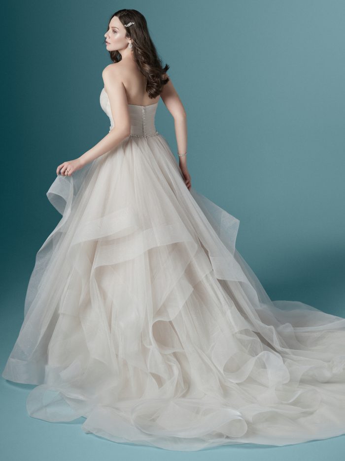 Model Wearing Tulle Layered Ball Gown Wedding Dress Called Yasmin by Maggie Sottero