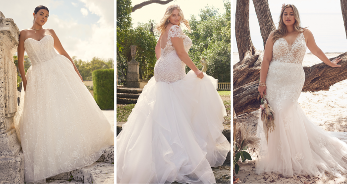Collage of Brides Wearing Flattering Plus-Size Wedding Dresses by Maggie Sottero