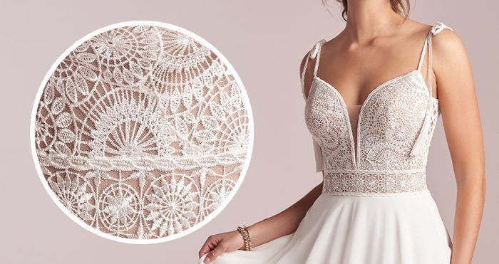 Jolie Sheath Wedding Dress by Rebecca Ingram Close Up shot of the lace