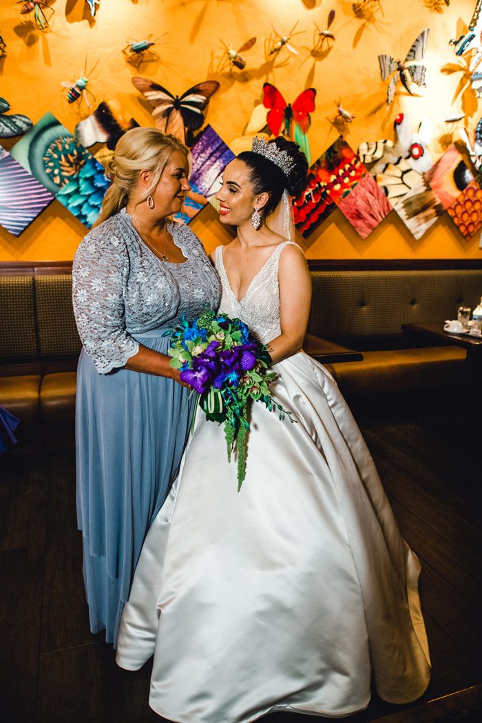 Real Bride with Mother of the Bride in Purple Dress at Disney World Wedding