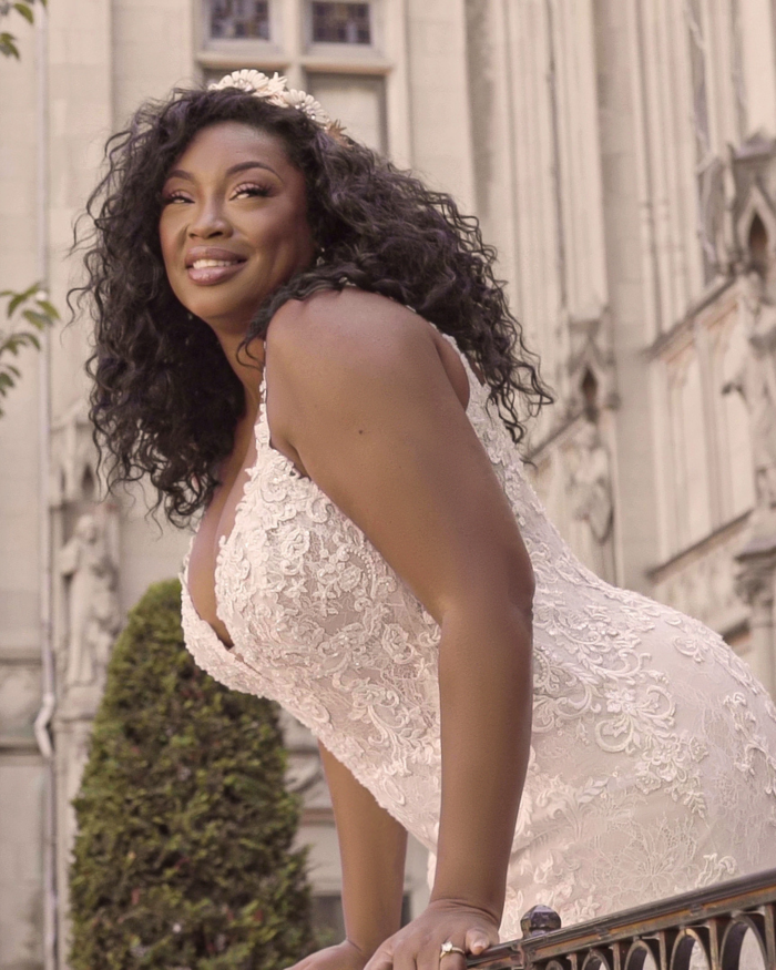 Diversity In Fashion With Influencer Liris Crosse Wearing A Fit-and-Flare Wedding Gown Called Farrah By Maggie Sottero