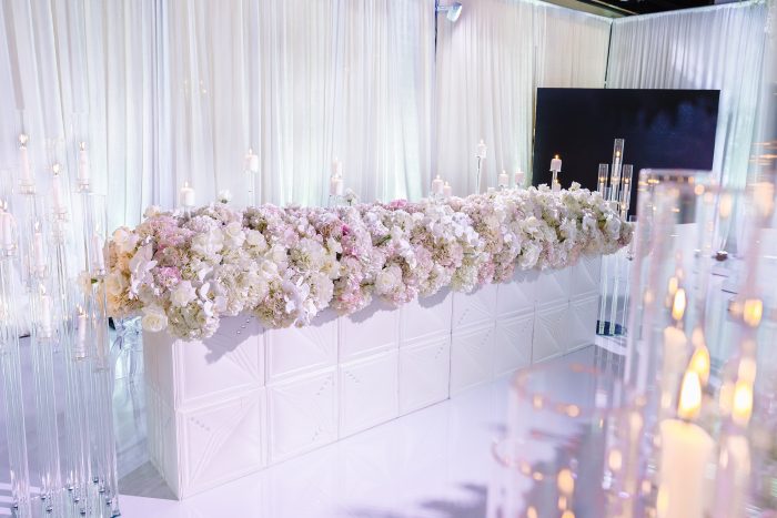 White Florals with TV at Socially Distanced Wedding