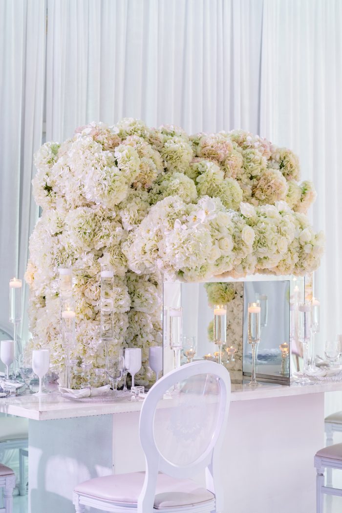 White Florals on Table at Luxurious Socially Distanced Wedding