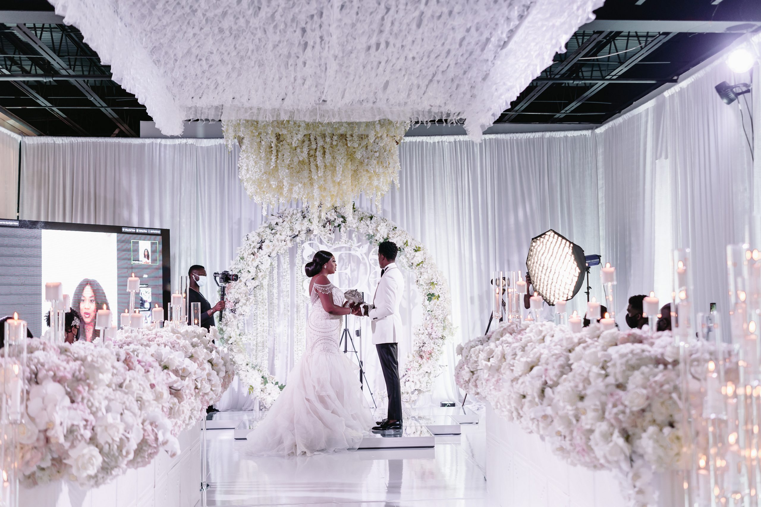 Groom with Real Bride During Socially Distanced Wedding During Ceremony