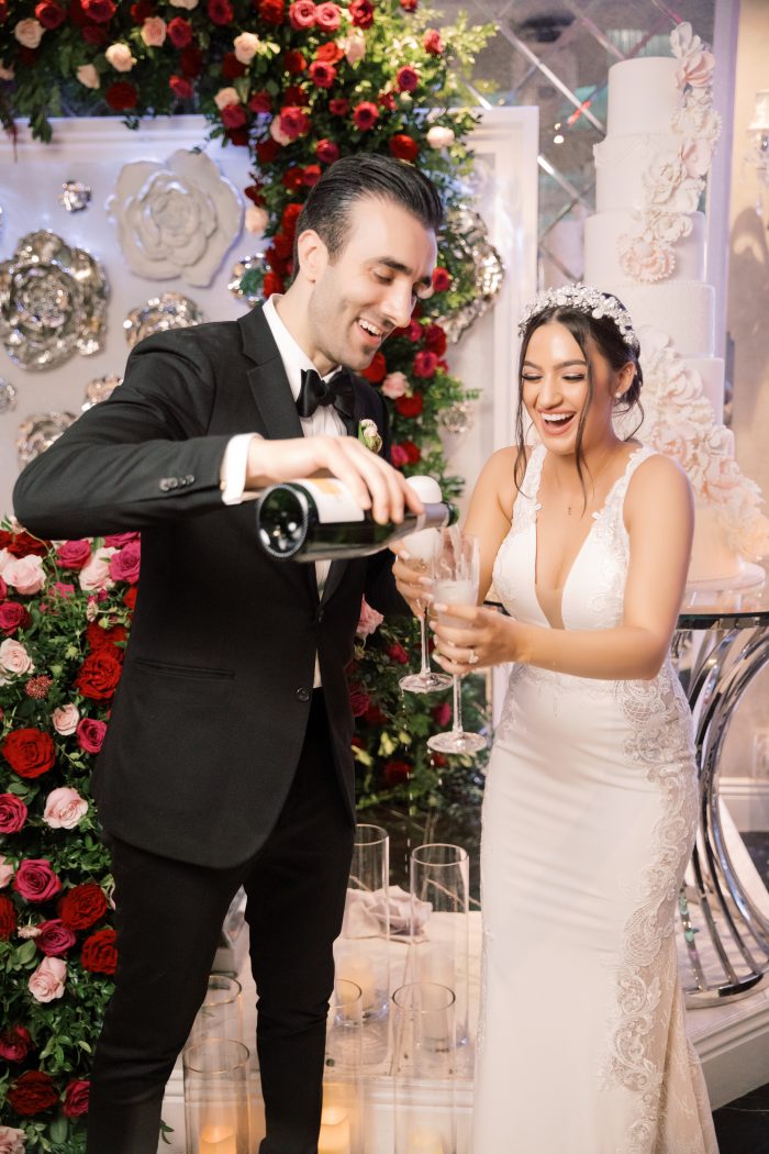 Groom Pouring Drink for Bride at Armenian Wedding Reception