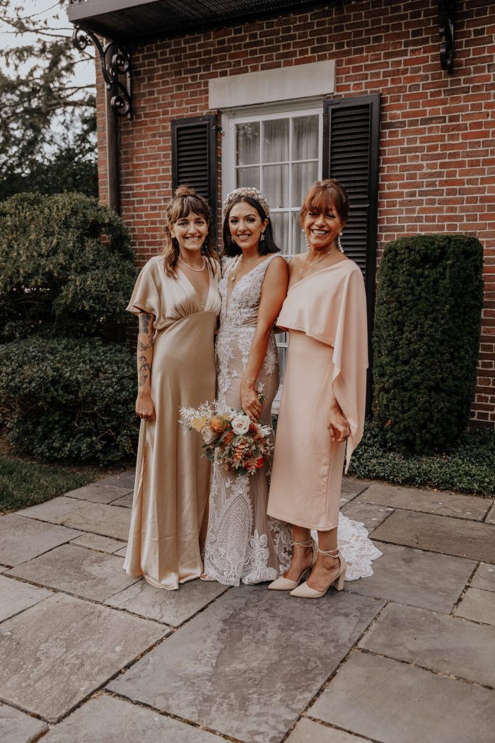 Real Bride with Her Sister and Mother at Boho-Chic Backyard Elopement