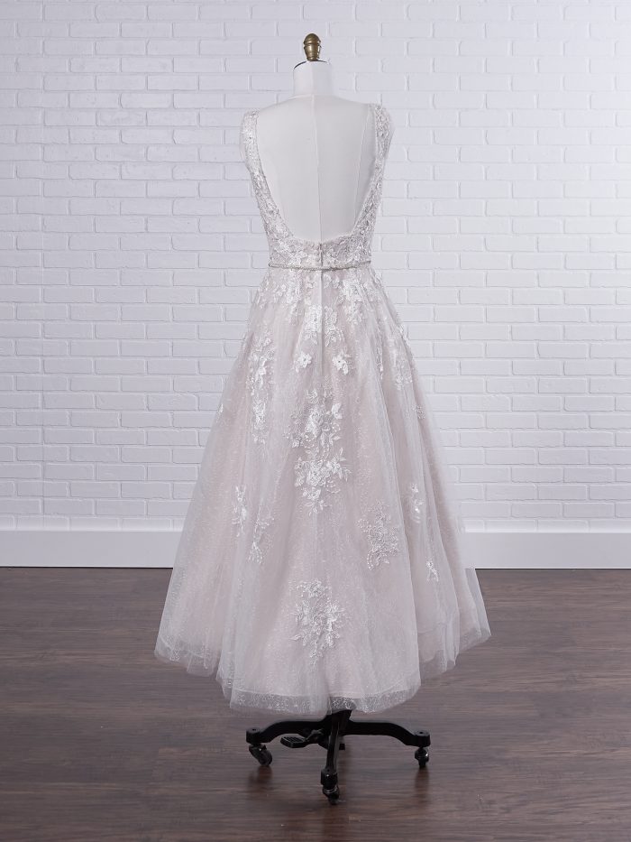 V-neck Polka Dot Tea Length Bridal Gown Called Meryl Lane by Maggie Sottero