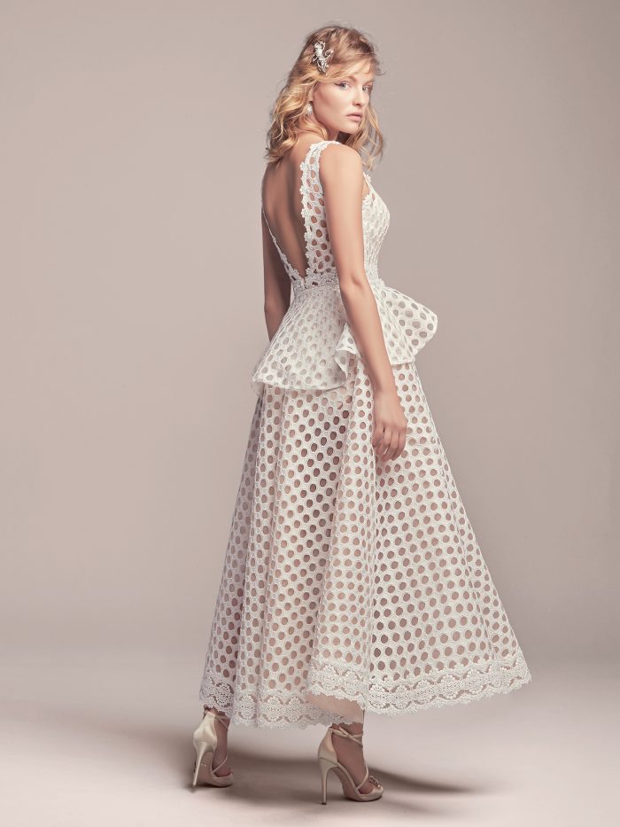 Model Wearing Retro Short Wedding Dress Called Reggie Jane by Rebecca Ingram