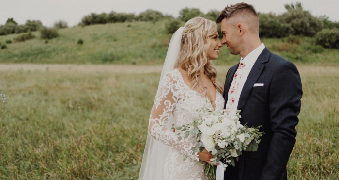 Header Image For Wedding Budget Tips Blog From Maggie Sottero With Bride Wearing A Wedding Gown Called Dakota By Sottero And Midgley With Groom
