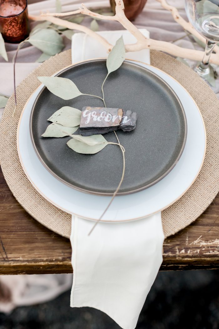 Grey Place Setting for Intimate Reception that Says "Groom"