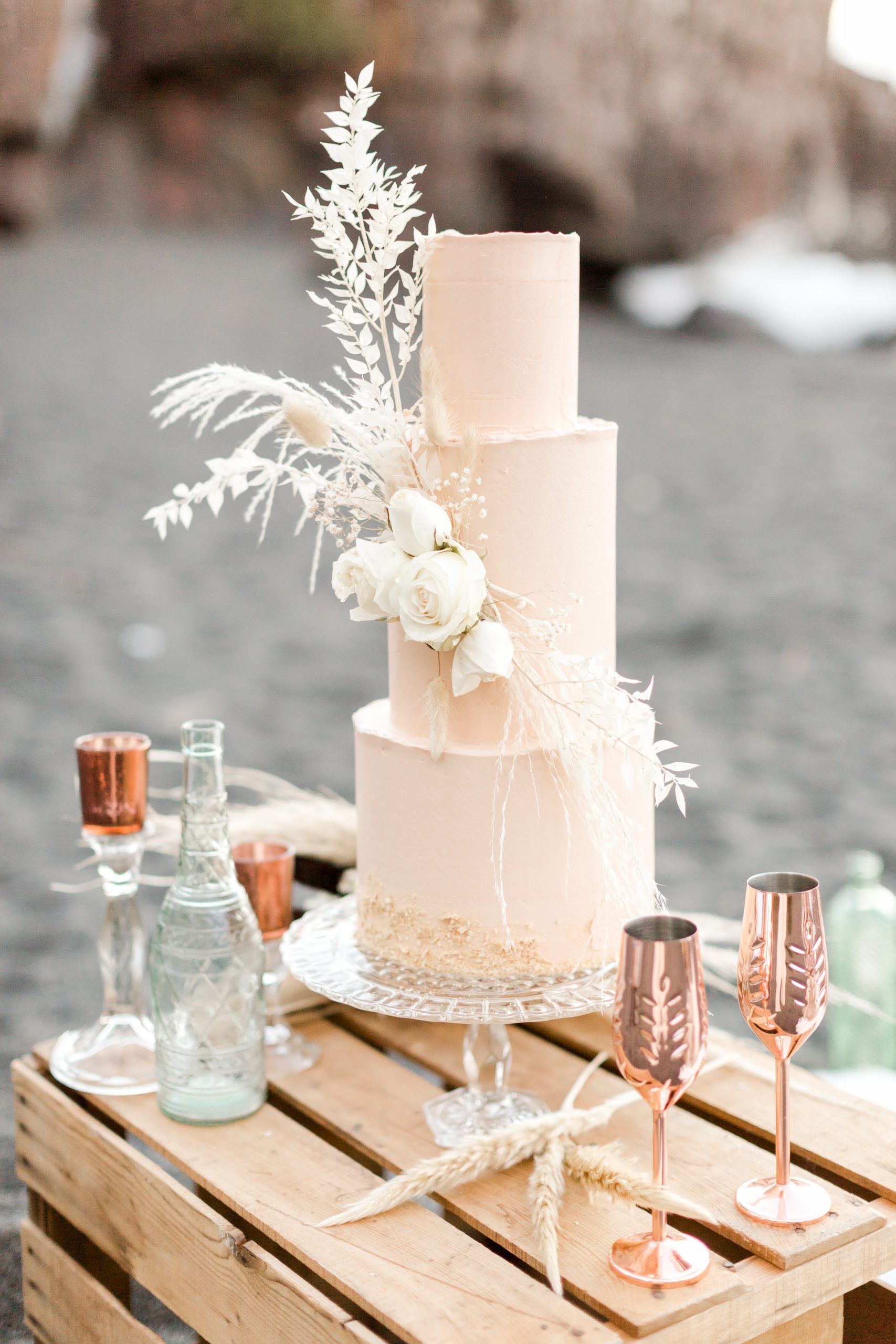 Sand-inspired Beach Wedding Cake with Wave-like Texture