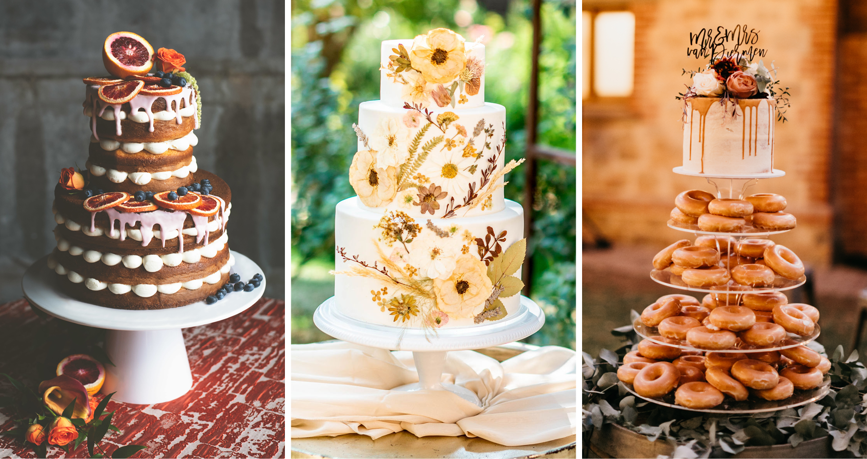Collage of Three Seasonal Fall Wedding Cakes