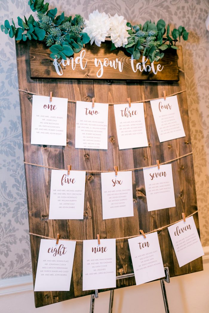 Rustic DIY Wedding Idea of Wooden Board with Guest Seating Chart On It at Reception
