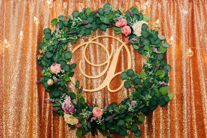 DIY Wedding Idea Wreath with Last Name Initial in the Middle